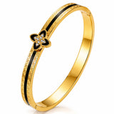 Gold and Black Zircon Flower Bracelet | Stainless Steel