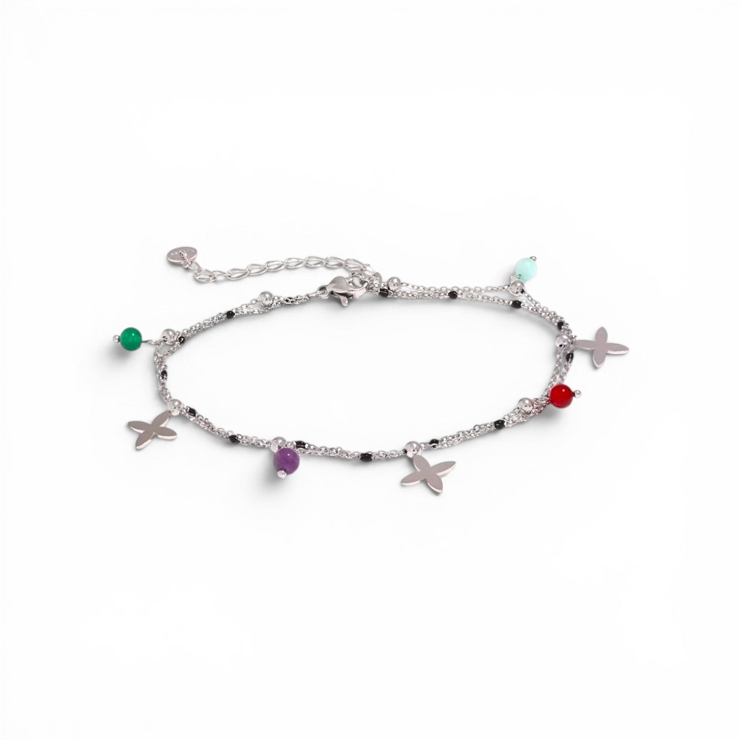Colourful Natural Stone Anklet | Stainless Steel