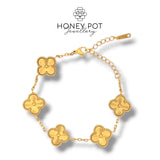 Embossed Four-Leaf Clover Bracelets - Stainless Steel