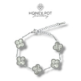 Embossed Four-Leaf Clover Bracelets - Stainless Steel