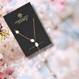 Gold Y Shaped Freshwater Pearl Lariat Necklace - 18 Carat Gold Plated Stainless Steel