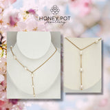 Gold Y Shaped Freshwater Pearl Lariat Necklace - 18 Carat Gold Plated Stainless Steel
