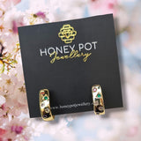 Gold 3 Colour Stone Hinged Hoop Earring