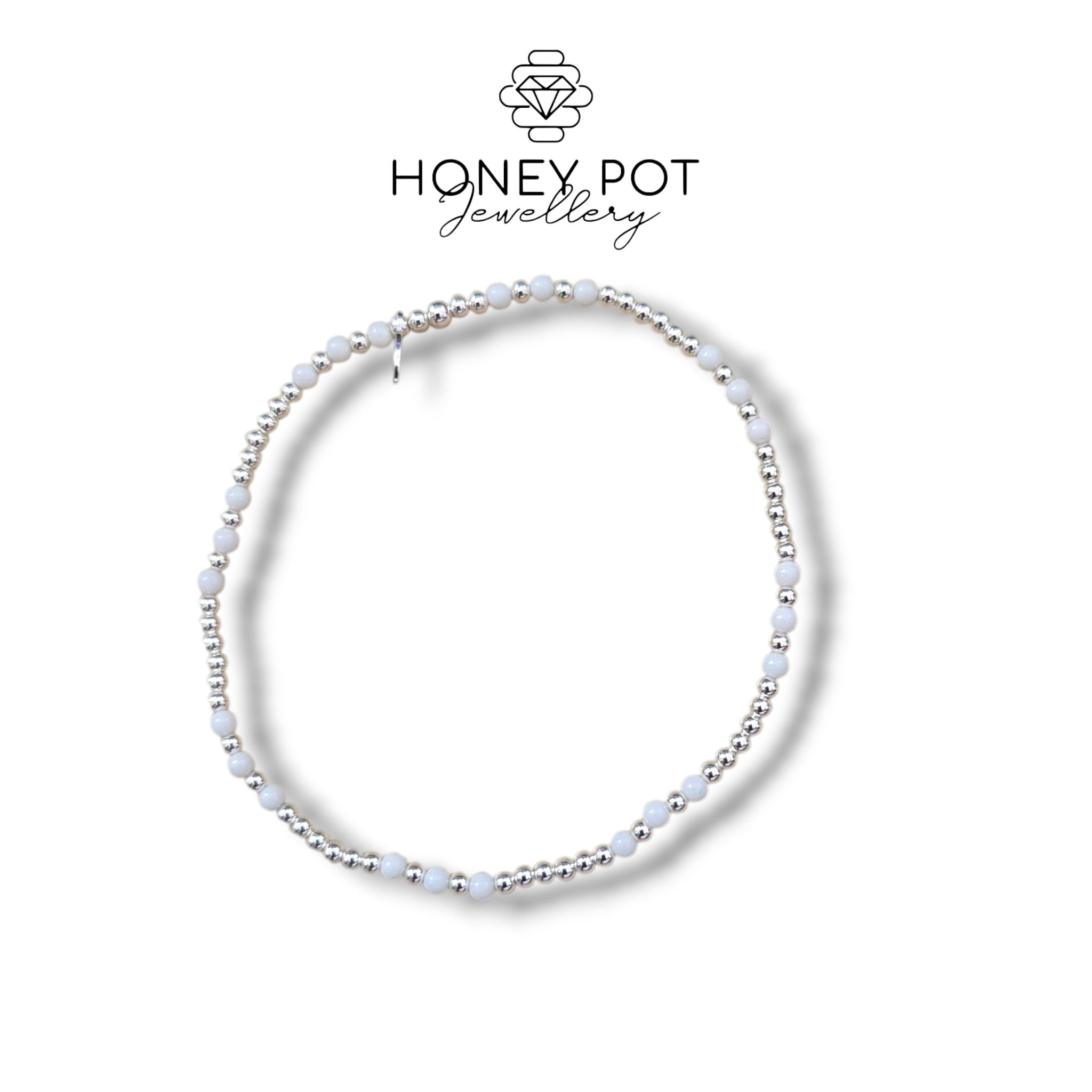 Delicate Sterling Silver and Natural Stone Elasticated Beaded Bracelets