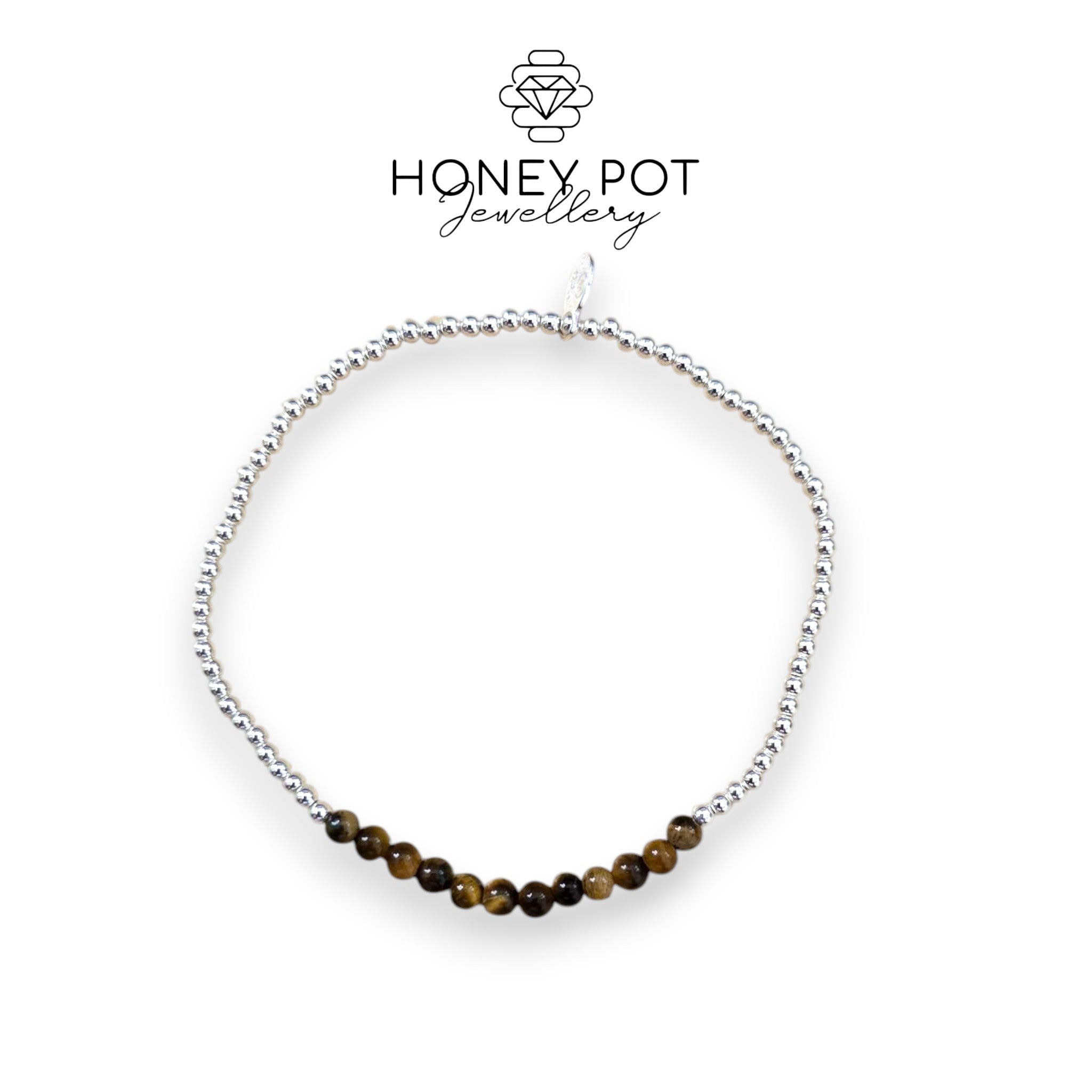 Delicate Sterling Silver and Natural Stone Elasticated Beaded Bracelets