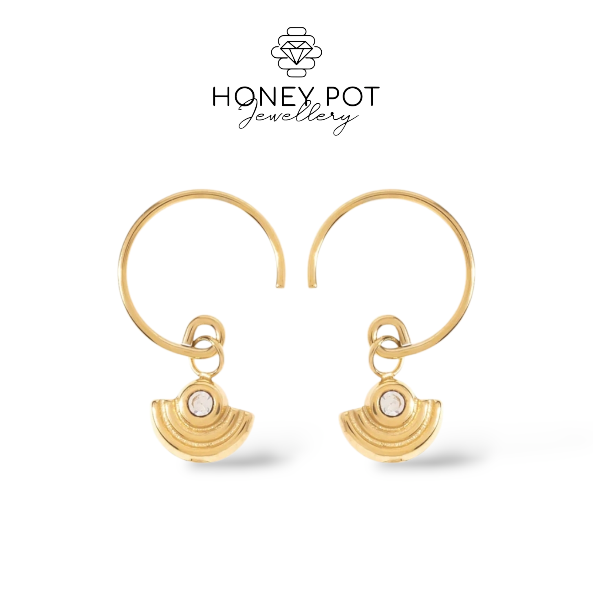 Delicate Crescent Crystal Drop Earrings | Stainless Steel