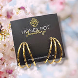 Gold Stainless Steel Delicate Twisted 3 Hoop Earring