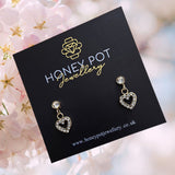 Gold Sweetheart Zirconia Stud Droplet Earrings - 14 Carat Gold Plated Stainless Steel