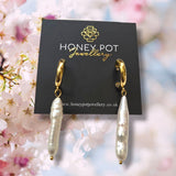 Stainless Steel Long Baroque Pearl Drop Earring