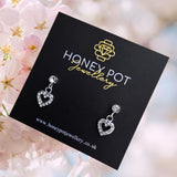 Silver Sweetheart Zirconia Stud Droplet Earrings - Stainless Steel