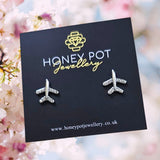 Cute Crystal Airplane Stud Earrings | Stainless Steel