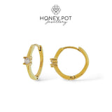 Round Hoop Single Zircon Earring - 14k Gold Plated