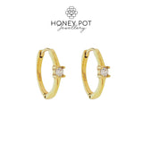 Round Hoop Single Zircon Earring - 14k Gold Plated