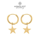 Polished Stainless Steel Star Hoop Earrings | Stainless Steel