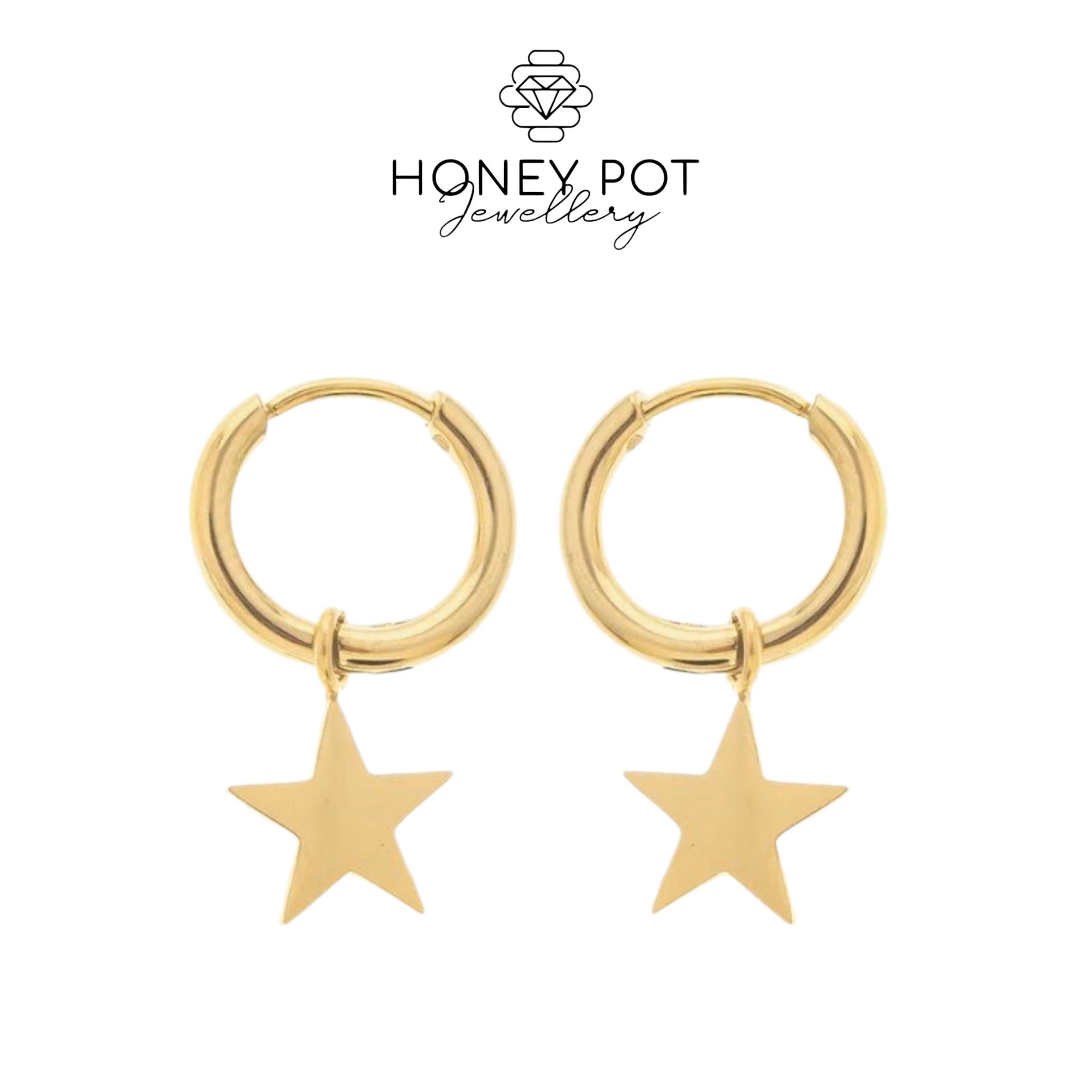 Polished Stainless Steel Star Hoop Earrings | Stainless Steel