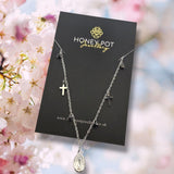 Silver Scattered Cross and Black Crystal - Christ The Redeemer Necklace - Stainless Steel