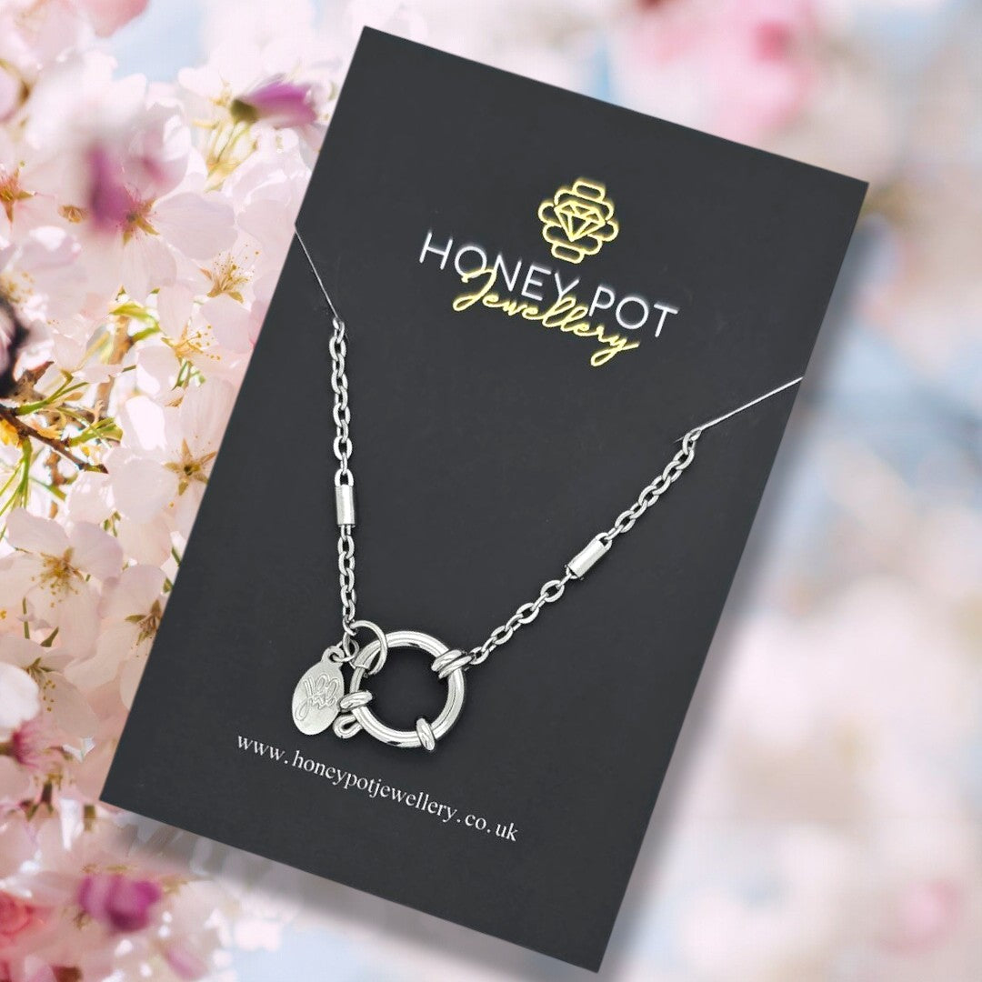 Oversized Clasp Pendant Necklace - Hypoallergenic Stainless Steel