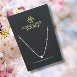 Delicate Silver Mini Star and Pink Bead Pendant Necklace - Stainless Steel