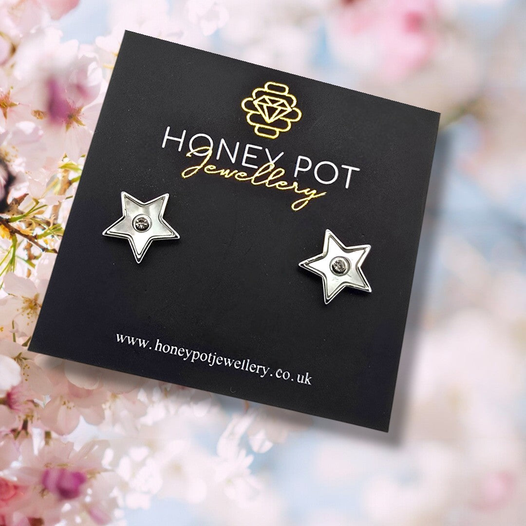 Ivory Crystal Star Stud Earrings | Stainless Steel