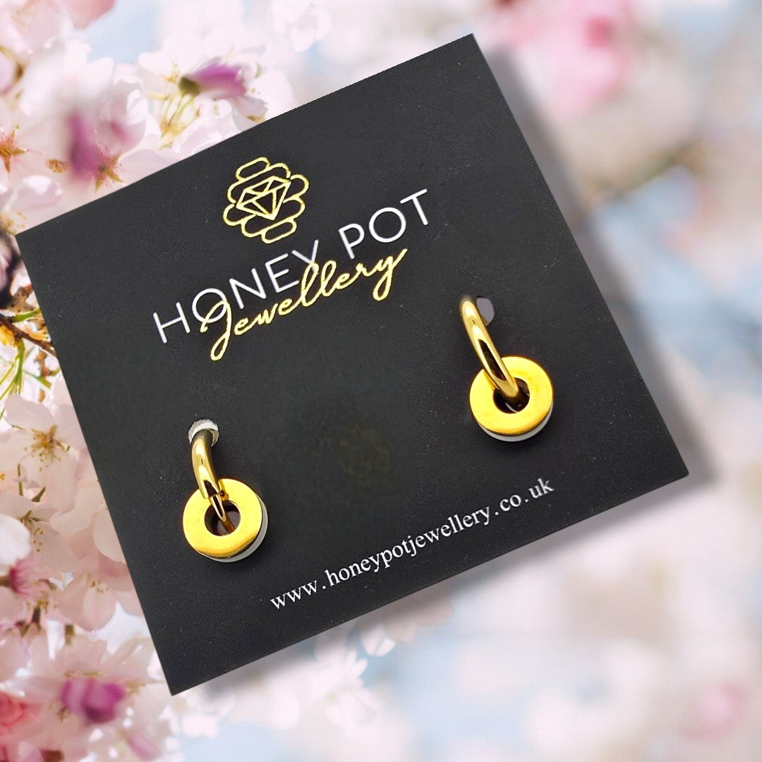 Gold Disc Pendant Hoop Earrings | Stainless Steel
