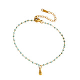 Gold Delicate Turquoise Bead Droplet Anklet | Stainless Steel