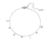 Polished Silver Scattered Sun Moon Star Pendant Anklet | Stainless Steel