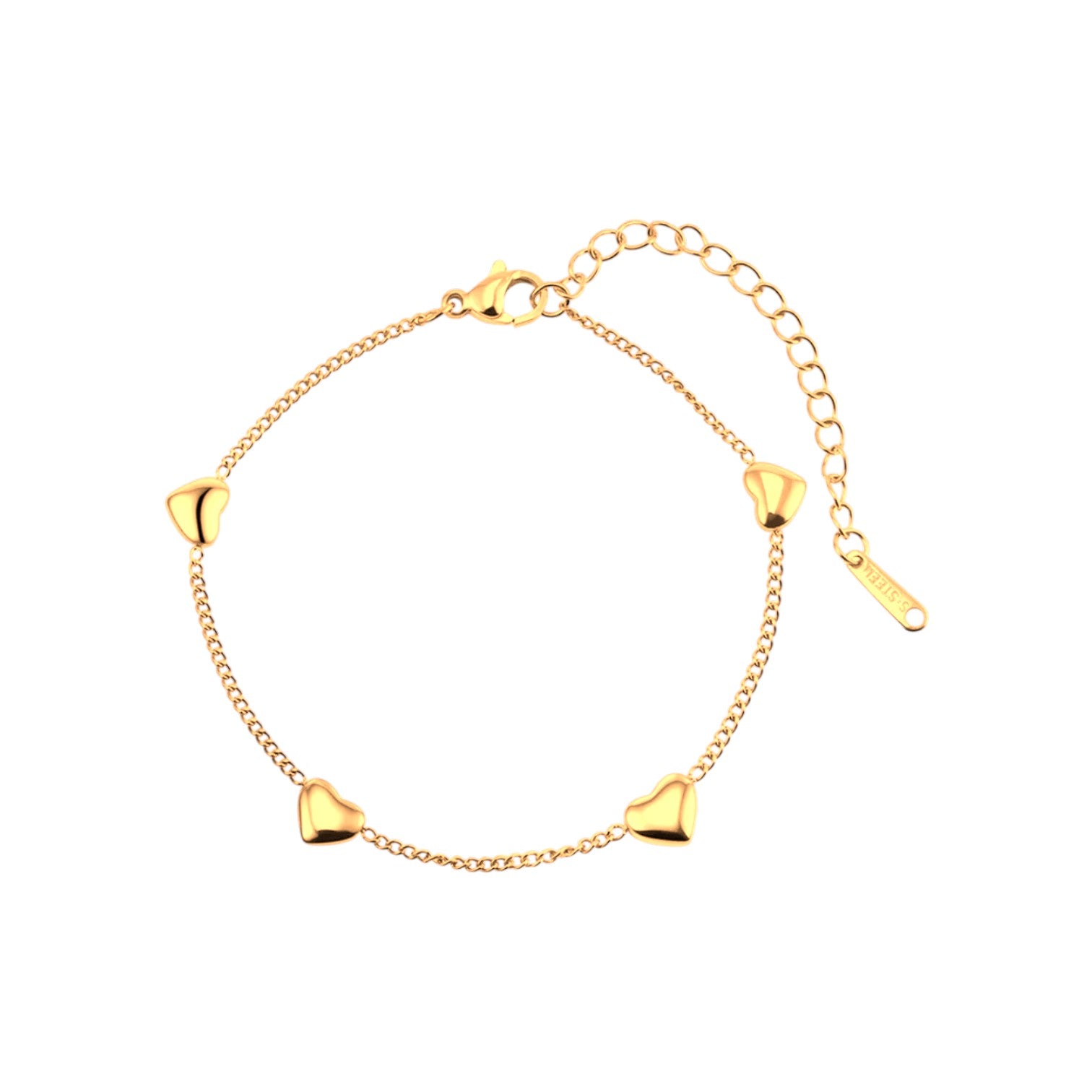 Polished 4 Heart Anklet | Stainless Steel