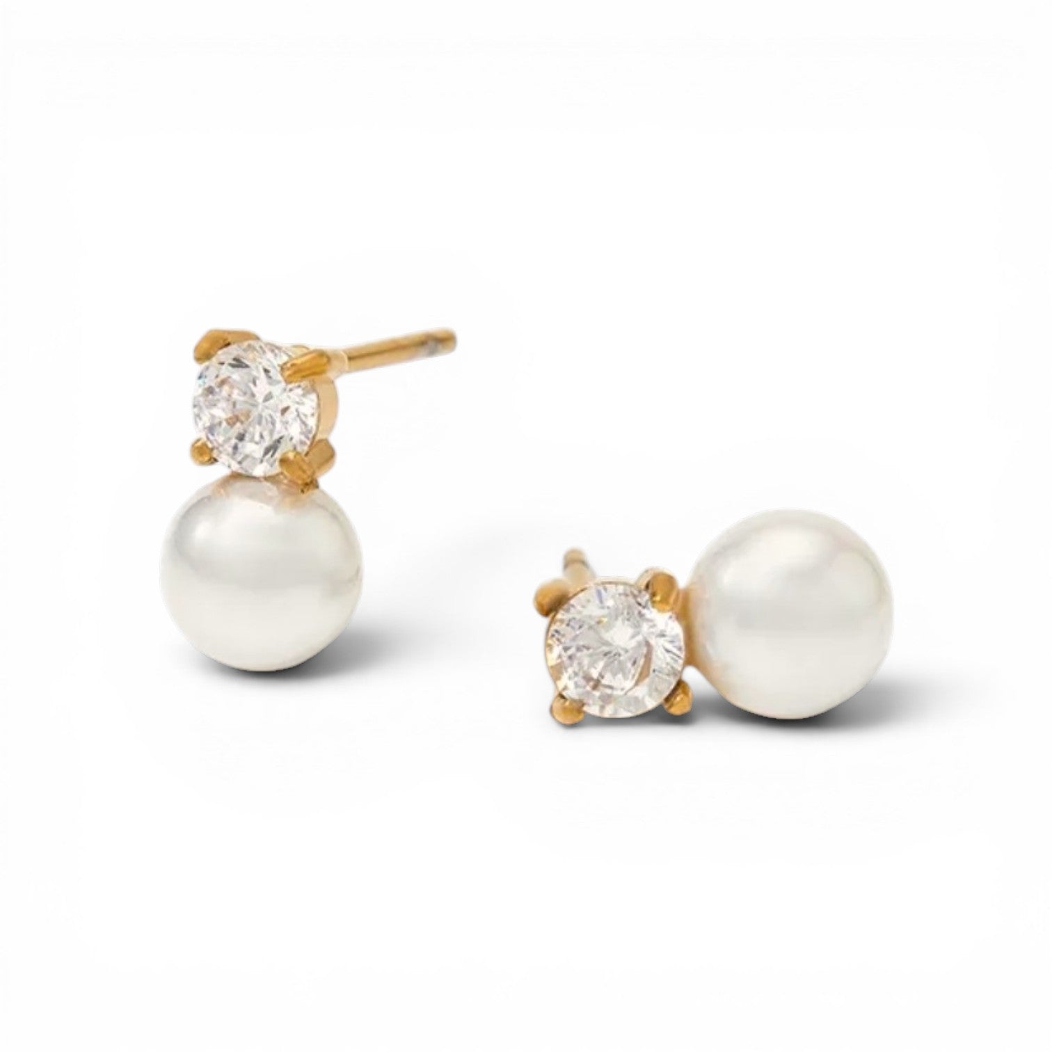 Classic Pearl Zircon Stud Earring | Stainless Steel