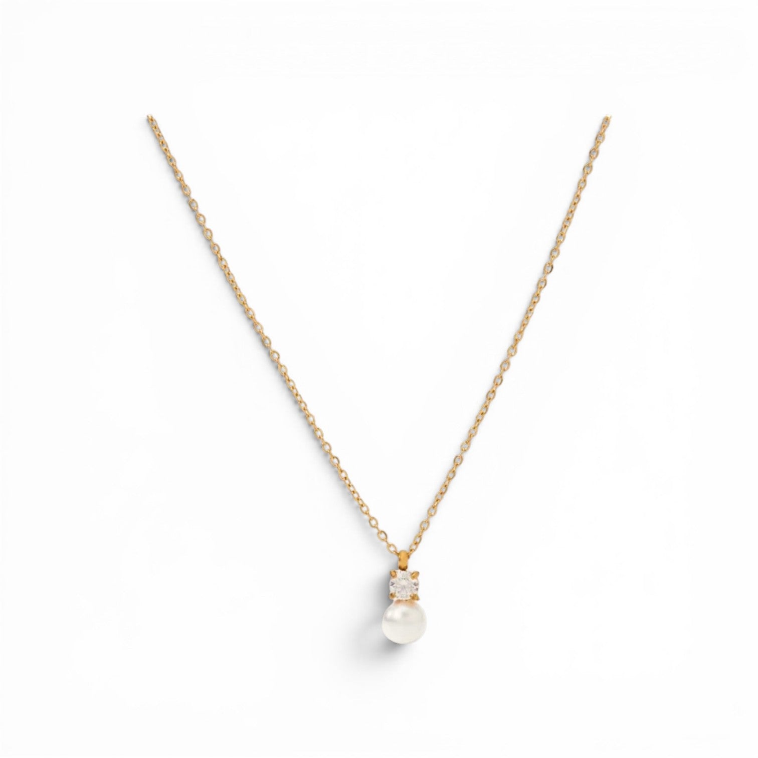 Classic Pearl Zircon Pendant Necklace | Stainless Steel