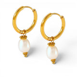 Gold Luxury Single Freshwater Pearl Pendant Hoop