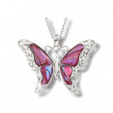 Pink Filigree Butterfly Seashell Necklace