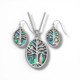 Oval Tree of Life Seashell Necklace and Earring Set