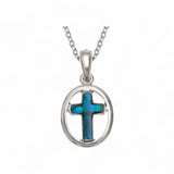Blue Oval Cross Seashell Necklace