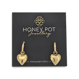 Embossed Heart Huggie Hoop Pendant Earring | Stainless Steel