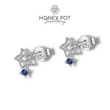 Sterling Silver Tiny Star Droplet Cubic Zirconia Stud Earrings