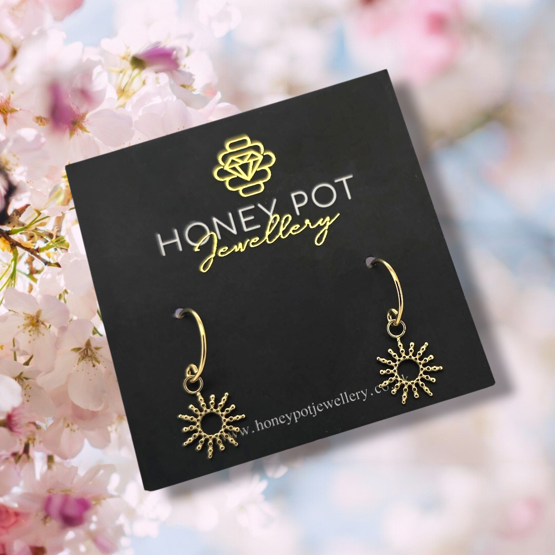 Stainless Steel Delicate Sunburst Hook Earring